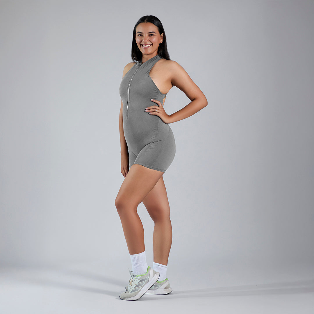 Aura Zip Romper · Graphite
